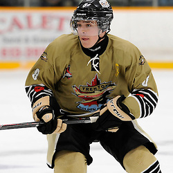 TRENTON, ON - Sep 12, 2014 : Ontario Junior Hockey League game action between North York and Trenton, Liam Morgan #8 of the Trenton Golden Hawks Hockey Club (Photo by Amy Deroche/ OJHL Images)